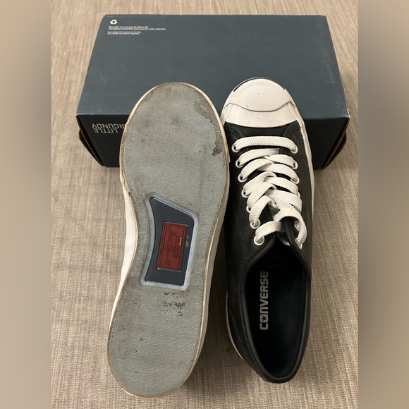 Converse Jack Purcell Leather Sneaker, black leather, Men 8.5 - Picture 3 of 4
